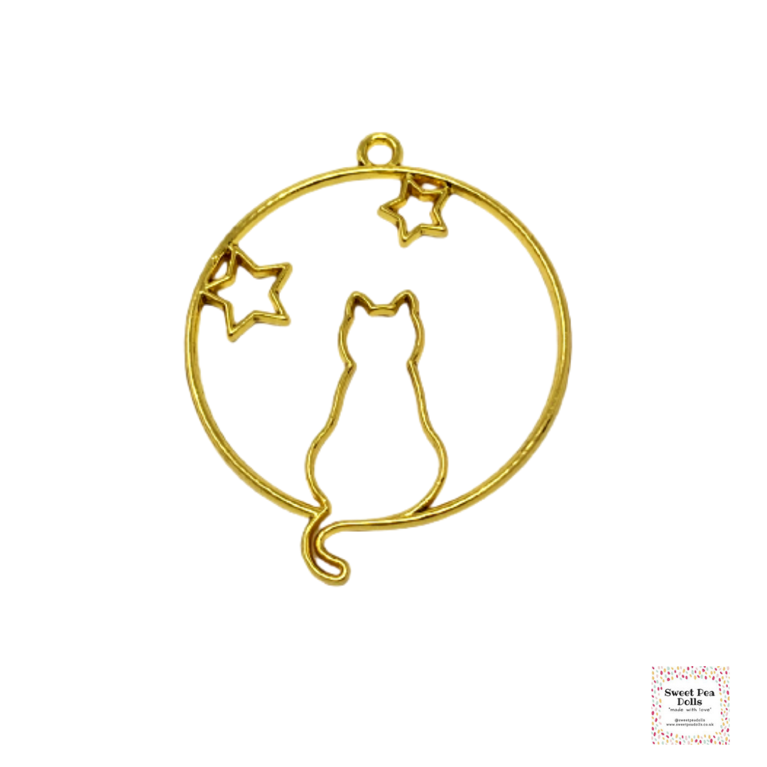 Resin Open Back Bezel - Cat with Stars