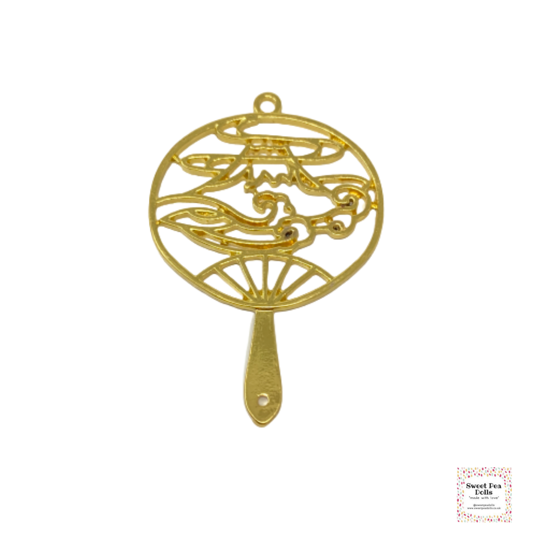 Resin Open Back Bezel - Golden Japanese Fan with Mt Fuji