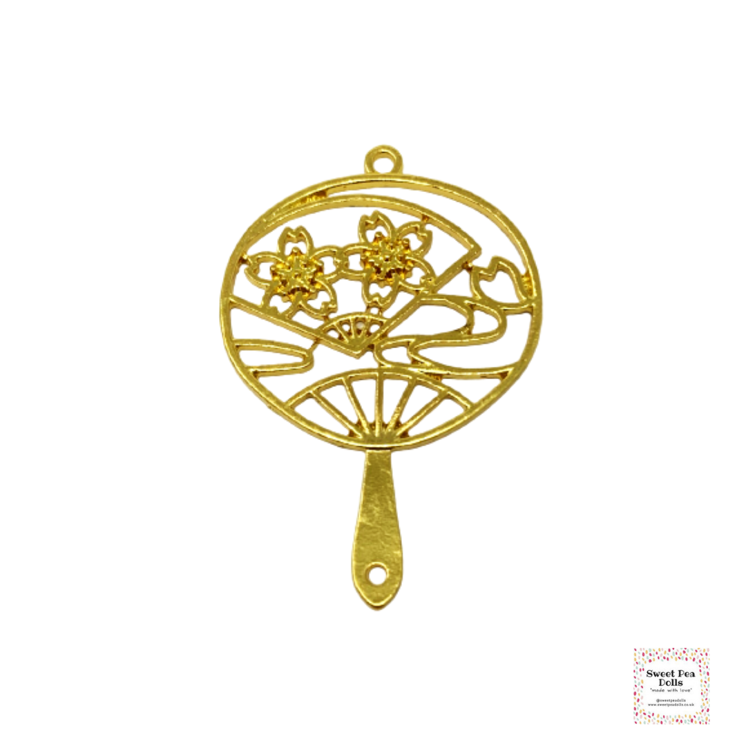 Resin Open Back Bezel - Golden Japanese Fan with Sakura