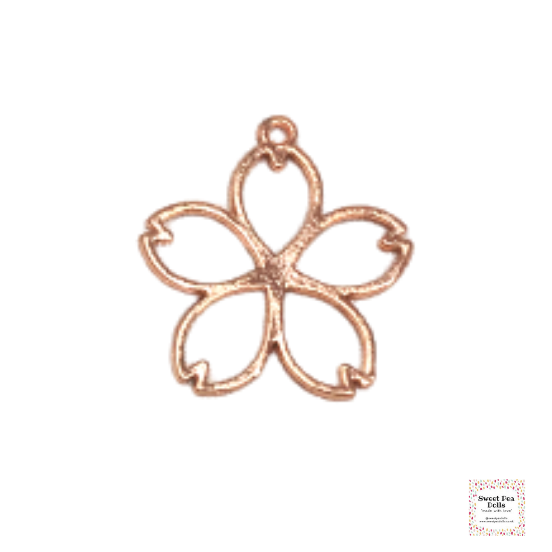 Resin Open Back Bezel - Rose Gold Flower - Small