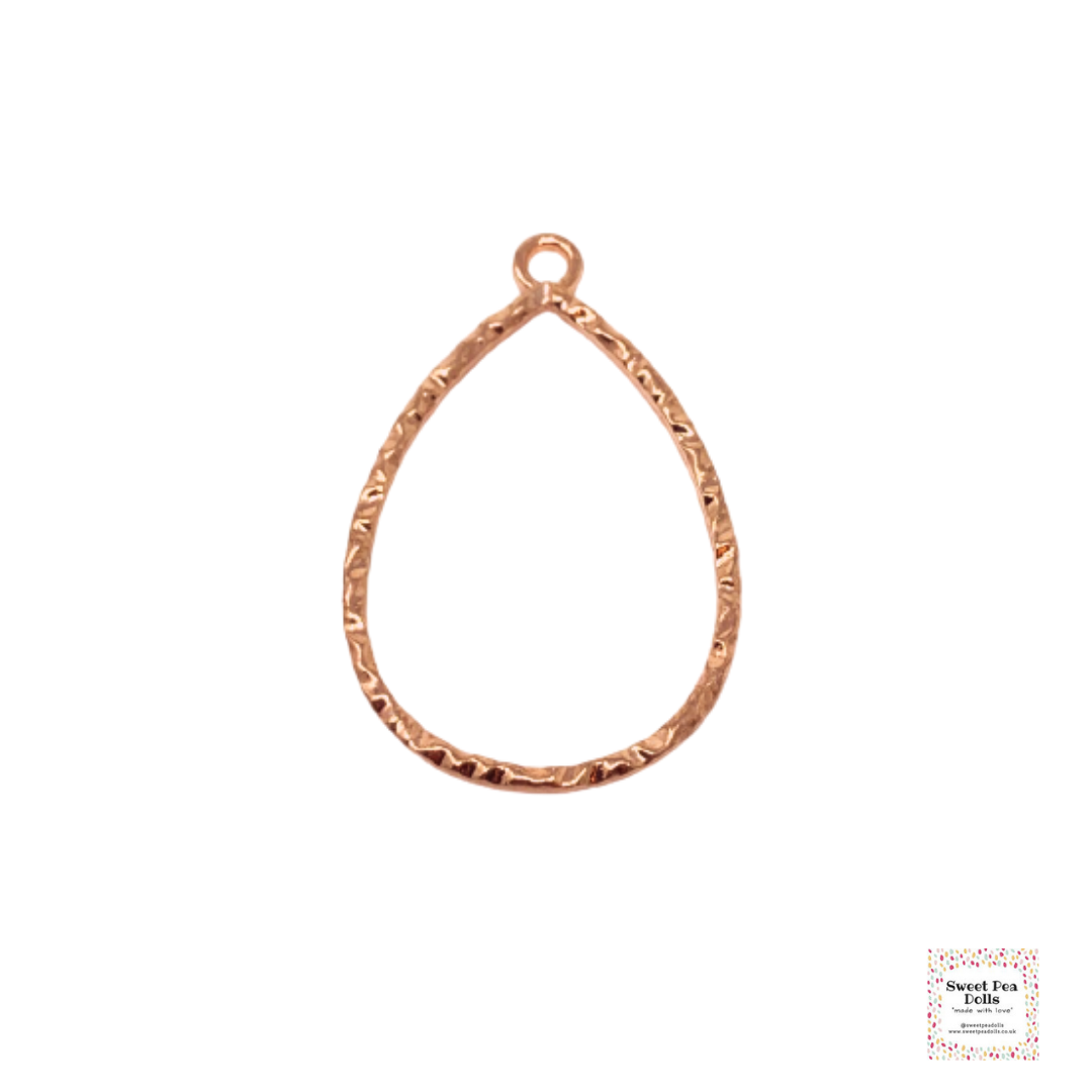 Resin Open Back Bezel - Rose Gold Teardrop - Hammered Metal Effect