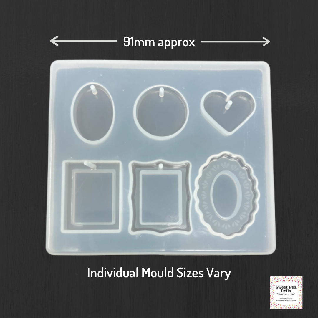 Resin Silicone Soft Mold - Assorted Shape Pendants - Oval, Hearts and Frames