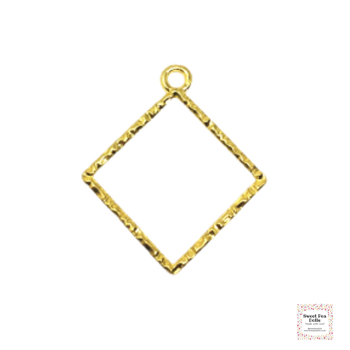 Resin Open Back Bezel - Golden Diamond - Hammered Metal Effect