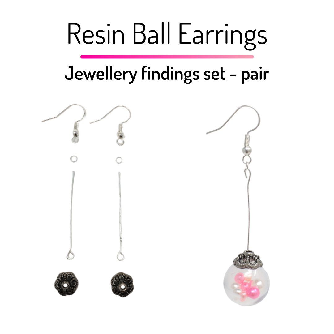 Resin Ball Earrings - Jewellery Findings Set - 1 Pair