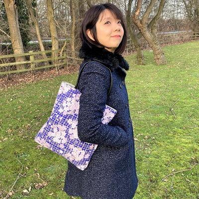 Noren Japanese Tote Bag - Purple with Sakura (Made in Japan)