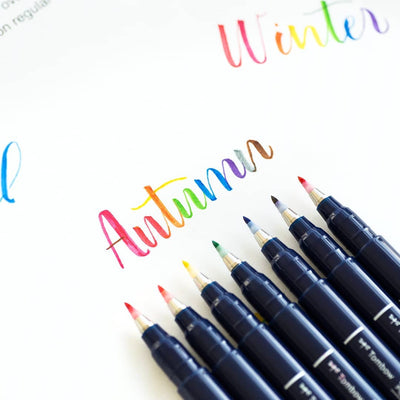 Tombow Fudenosuke Brush Pen - 10 Colour Set - Hard Tip