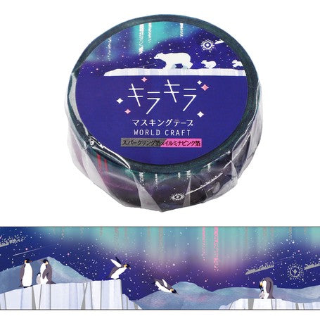 World Craft Glitter Washi Tape - Polar Scene with Aurora Borealis