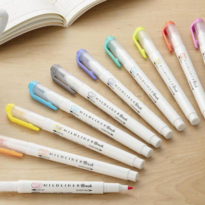 Zebra Mildliner Brush Pens - Pale Fluorescent Colours - Set of 5
