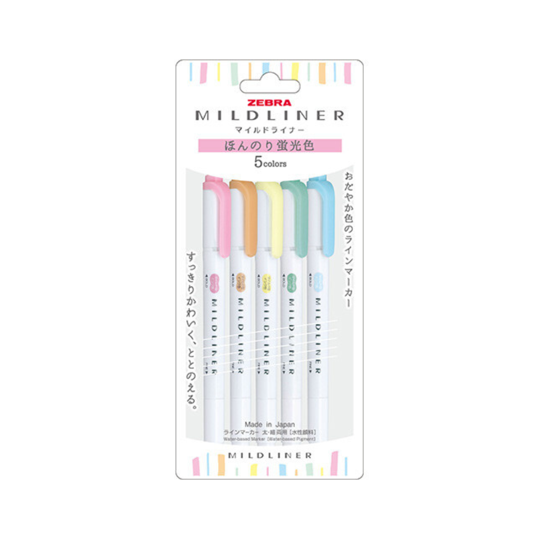 Zebra Mildliner - Pale Fluorescent Colours - Set of 5