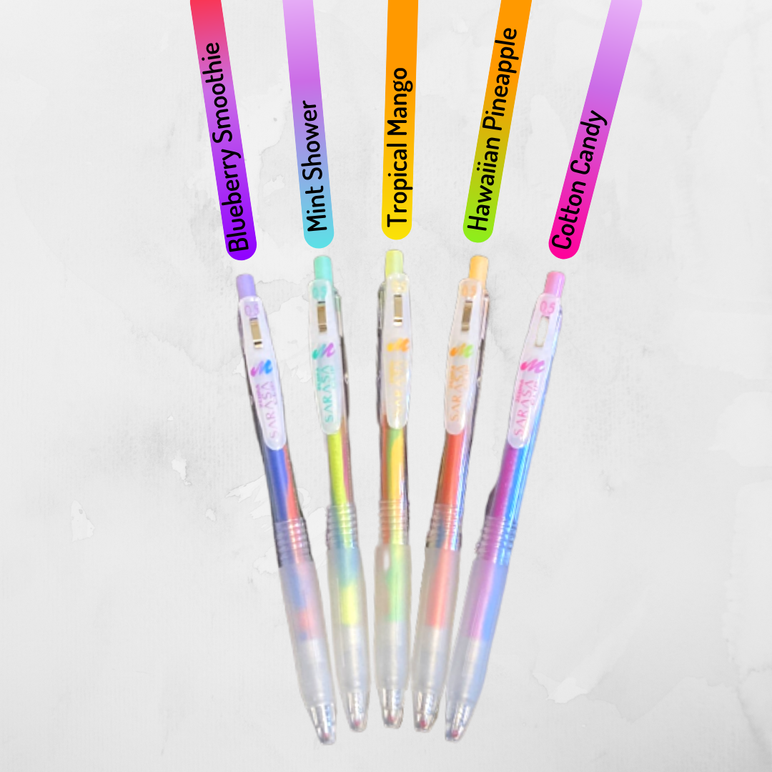Zebra Sarasa Clip Marble Gel Pens - 0.5mm Tip - 5 Individual Colours