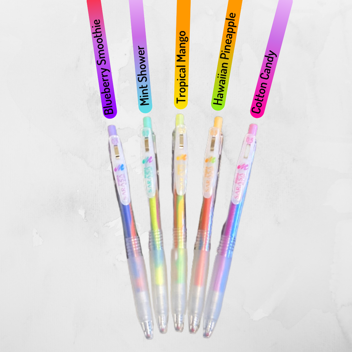 Zebra Sarasa Clip Marble Gel Pens - 0.5mm Tip - 5 Individual Colours