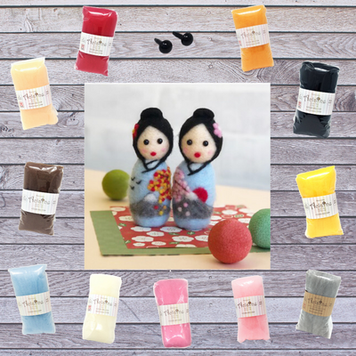 Momiji & Sakura - Japanese Dolls Aclaine Materials + Instructions Set (11 x 15g colours)