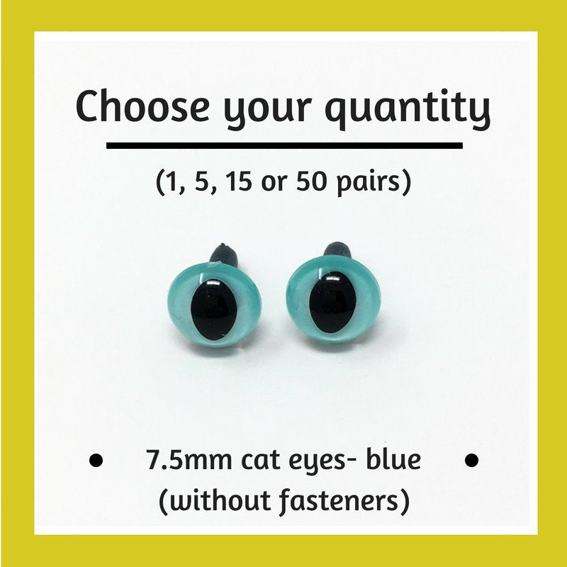 Blue Plastic Cat Craft Eyes - 7.5mm (Choose quantity)