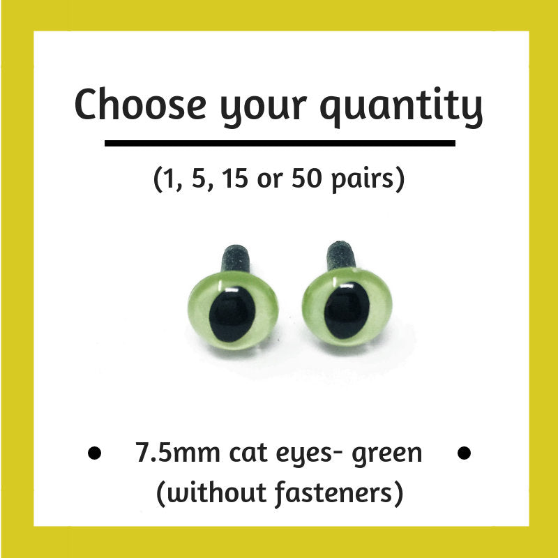 Green Plastic Cat Craft Eyes - 7.5mm (Choose quantity)