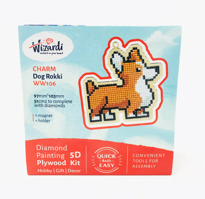 Wizardi Wooden Charms Diamond Painting Kit - Corgi Dog