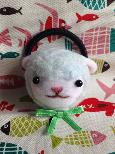 Animal hair accessory. Needle felted cute sheep with green bow. Animal hairband. Kawaii gifts.