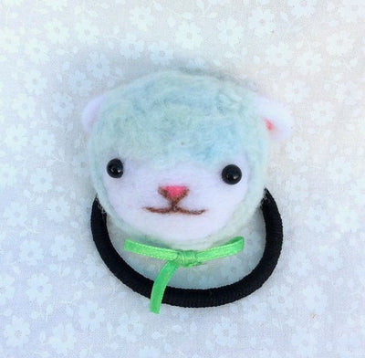 Animal hair accessory. Needle felted cute sheep with green bow. Animal hairband. Kawaii gifts.