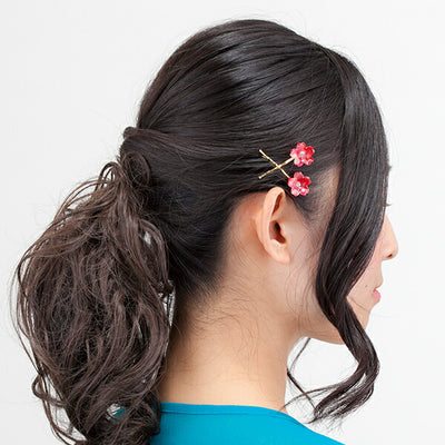 Japanese Fabric Sakura Flower Resin Hairpins - Assorted Colours